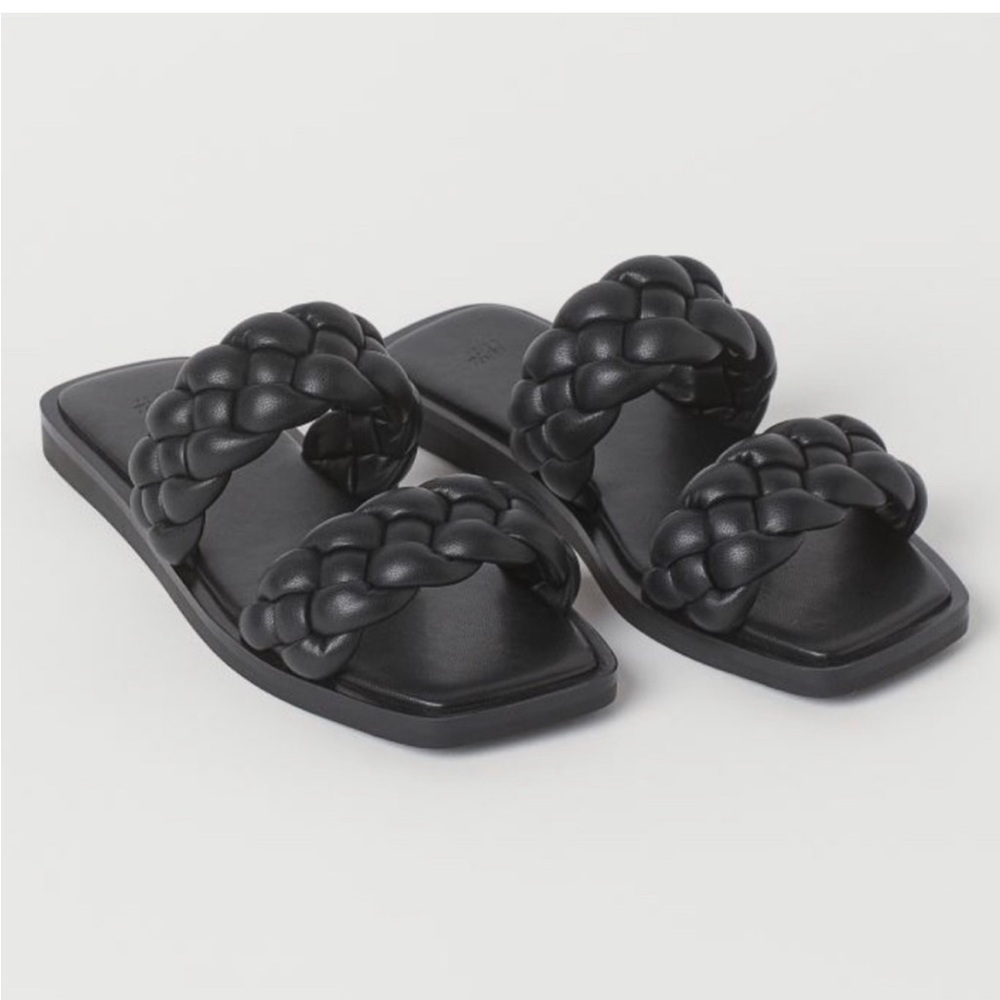H&M Black Double Braided Flip Flops Size 6